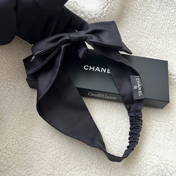 Auth BN Chanel Silk Bow CC Logo Black Headband - Picture 3 of 5